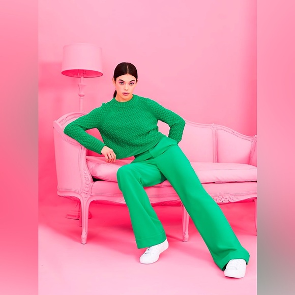 Alice + Olivia Leta Textured & Woven Pullover Mint Kelly Green Sweater - Picture 4 of 16